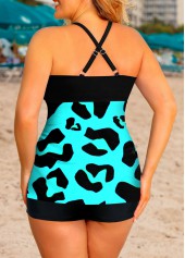 Blue plus size,Leopard plus size,ROTITA Leopard Plus Size Cross Strap Tankini Set
