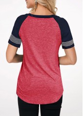 Red tops,Contrast Color tops,ROTITA Round Neck Contrast Short Sleeve T Shirt