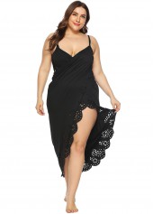Black plus size,Plain Color plus size,Pierced Dettail Plus Size Spaghetti Strap Cover Up