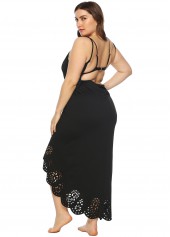 Black plus size,Plain Color plus size,Pierced Dettail Plus Size Spaghetti Strap Cover Up
