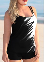 Black plus size,Floral plus size,ROTITA Printed Plus Size Spaghetti Strap Tankini Set
