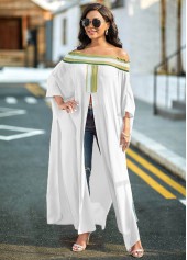 White tops,Striped tops,ROTITA High Slit Off Shoulder Striped Blouse