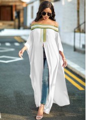 ROTITA High Slit Off Shoulder Striped Blouse