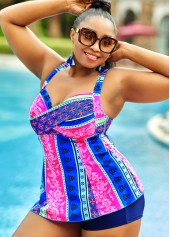 Tie Back Tribal Print Plus Size Tankini Set 