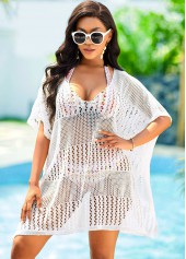 White swimwear,Plain Color swimwear,V Neck Pierced Side Slit Cover Up