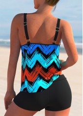 Cyan swimwear,Geometric swimwear,ROTITA Spaghetti Strap Geometric Print Tankini Set
