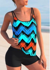 Cyan swimwear,Geometric swimwear,ROTITA Spaghetti Strap Geometric Print Tankini Set