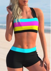 Multi Color swimwear,Dazzle Colorful swimwear,ROTITA Colorful Striped Cross Strap Bikini Set