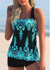 Cyan swimwear,Tribal swimwear,ROTITA Cross Strap Tribal Print Tankini Set 