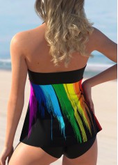 Multi Color swimwear,Rainbow Color swimwear,Dazzle Colorful swimwear,ROTITA Printed Rainbow Color Bowknot Halter Tankini Set 