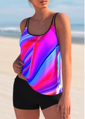 Multi Color swimwear,Dazzle Colorful swimwear,ROTITA Spaghetti Strap Colorful Print Tankini Set