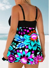 Multi Color plus size,Floral plus size,ROTITA Plus Size Floral Print Bowknot Front Swimdress Top