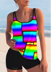 Rotita-Tankini-Set mit geometrischem Aufdruck in Regenbogenfarben