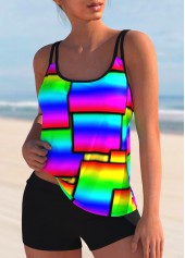 Multi Color swimwear,Rainbow Color swimwear,Geometric swimwear,ROTITA Geometric Print Rainbow Color Tankini Set