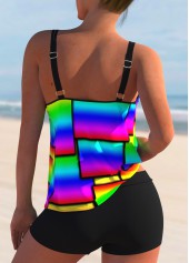 Multi Color swimwear,Rainbow Color swimwear,Geometric swimwear,ROTITA Geometric Print Rainbow Color Tankini Set