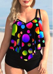 ROTITA Polka Dot Rainbow Color Plus Size Tankini Set