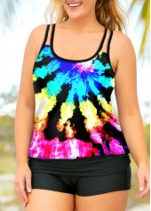 Multi Color plus size,Tie Dye plus size,ROTITA Tie Dye Print Plus Size Colorful Tankini Set