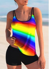 ROTITA Spaghetti Strap Rainbow Color Printed Tankini Set