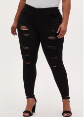 ROTITA Black Shredded Skinny Plus Size Jeans
