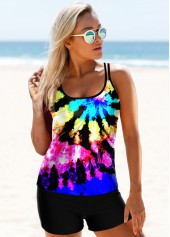 Multi Color swimwear,Tie Dye swimwear,ROTITA Rainbow Color Tie Dye Print Tankini Set