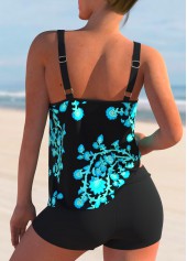 Cyan swimwear,Floral swimwear,ROTITA Floral Print Spaghetti Strap Tankini Set