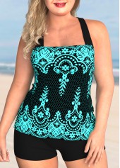 ROTITA Tribal Print Plus Size Cross Strap Tankini Set