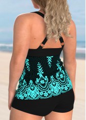 Cyan plus size,Tribal plus size,ROTITA Tribal Print Plus Size Cross Strap Tankini Set