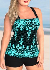 Cyan plus size,Tribal plus size,ROTITA Tribal Print Plus Size Cross Strap Tankini Set