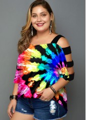Multi Color plus size,Tie Dye plus size,ROTITA Plus Size Tie Dye Print Multicolor T Shirt