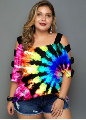 Multi Color plus size,Tie Dye plus size,ROTITA Plus Size Tie Dye Print Multicolor T Shirt