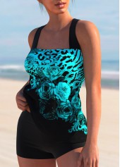 Cyan swimwear,Floral swimwear,ROTITA Cross Strap Floral Print Tankini Set