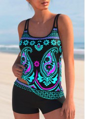 Cyan swimwear,Tribal swimwear,ROTITA Spaghetti Strap Tribal Print Tankini Set