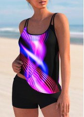 Hot Pink swimwear,Dazzle Colorful swimwear,ROTITA Spaghetti Strap Colorful Printed Tankini Set