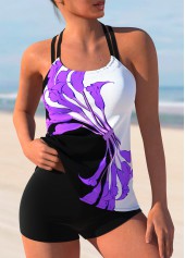 ROTITA Cross Strap Floral Print Tankini Set