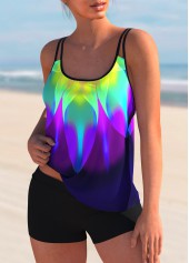 Multi Color swimwear,Dazzle Colorful swimwear,ROTITA Spaghetti Strap Colorful Printed Tankini Set 