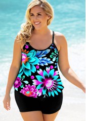 ROTITA Floral Print Multi Color Plus Size Tankini Set 