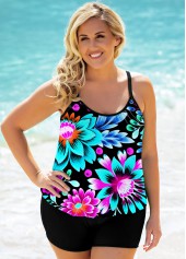 Multi Color plus size,Floral plus size,ROTITA Floral Print Multi Color Plus Size Tankini Set 