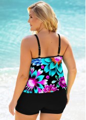 Multi Color plus size,Floral plus size,ROTITA Floral Print Multi Color Plus Size Tankini Set 