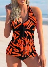 ROTITA Bowknot Detail Printed Halter Tankini Set 