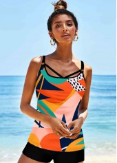 Multi Color swimwear,Floral swimwear,Cutout Front Printed Drawstring Side Tankini Set 