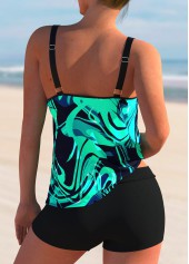 Cyan swimwear,Graphic swimwear,ROTITA Spaghetti Strap Graffiti Print Tankini Set