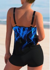 Blue swimwear,Floral swimwear,ROTITA Spaghetti Strap Flame Print Tankini Set 