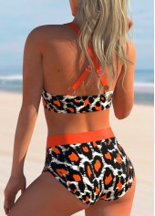 Orange swimwear,Leopard swimwear,ROTITA Criss Cross Back Leopard High Waisted Bikini Set
