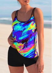 Multi Color swimwear,Floral swimwear,ROTITA Mid Waist Colorful Printed Tankini Set