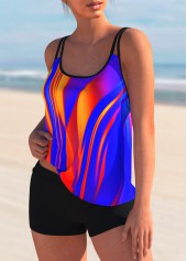 Multi Color swimwear,Floral swimwear,ROTITA Printed Colorful Mid Waist Tankini Set