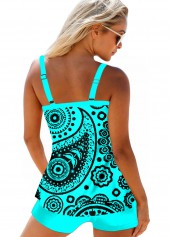Cyan swimwear,Paisley swimwear,ROTITA Cyan Paisley Print Wide Strap Tankini Set