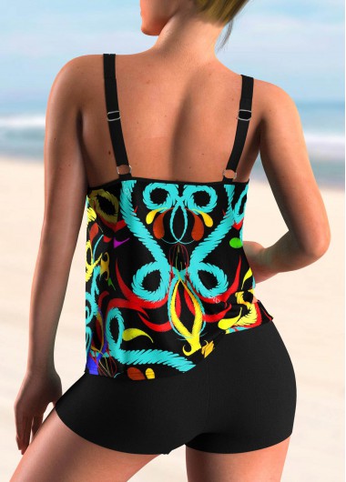 Multi Color swimwear,Rainbow Color swimwear,Dazzle Colorful swimwear,ROTITA Spaghetti Strap Colorful Printed Tankini Set