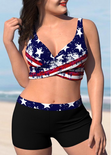 Flag plus size,ROTITA Plus Size American Flag Print Bikini Set