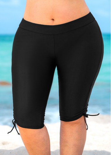 Black plus size,Plain Color plus size,ROTITA Black Drawstring Side Plus Size Swim Shorts