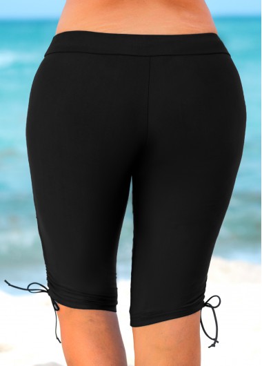 Black plus size,Plain Color plus size,ROTITA Black Drawstring Side Plus Size Swim Shorts